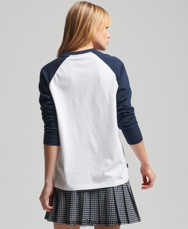 uy Superdry mujer top de manga larga de béisbol vintage de algodón orgánico blanco DT2N8Z6628 ropa
