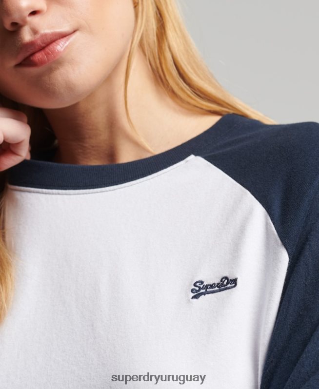 uy Superdry mujer top de manga larga de béisbol vintage de algodón orgánico blanco DT2N8Z6628 ropa