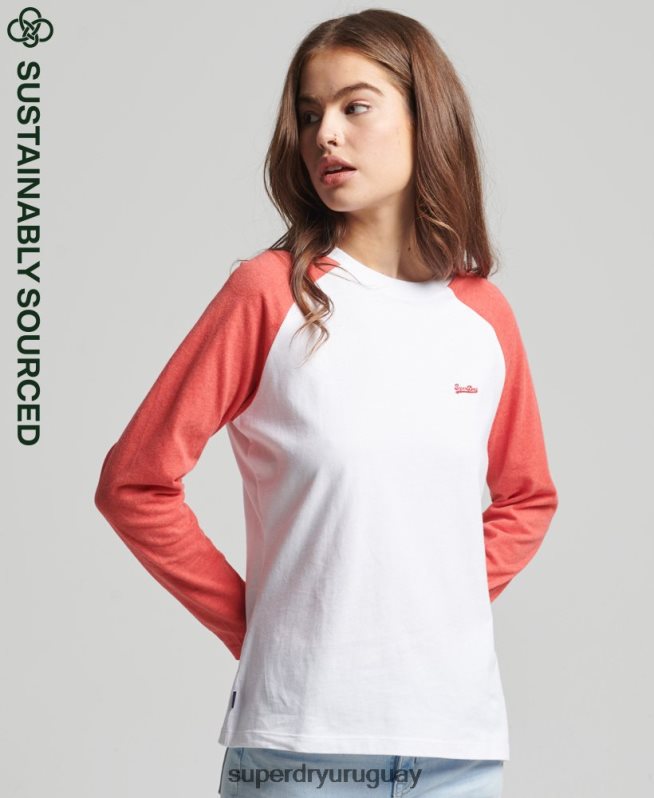 uy Superdry mujer top de manga larga de béisbol vintage de algodón orgánico coral DT2N8Z6658 ropa