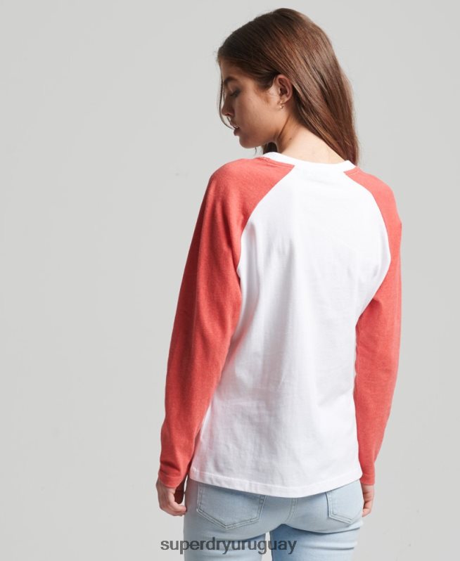uy Superdry mujer top de manga larga de béisbol vintage de algodón orgánico coral DT2N8Z6658 ropa