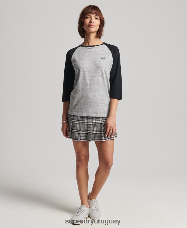 uy Superdry mujer top de manga larga de béisbol vintage de algodón orgánico gris oscuro DT2N8Z6643 ropa