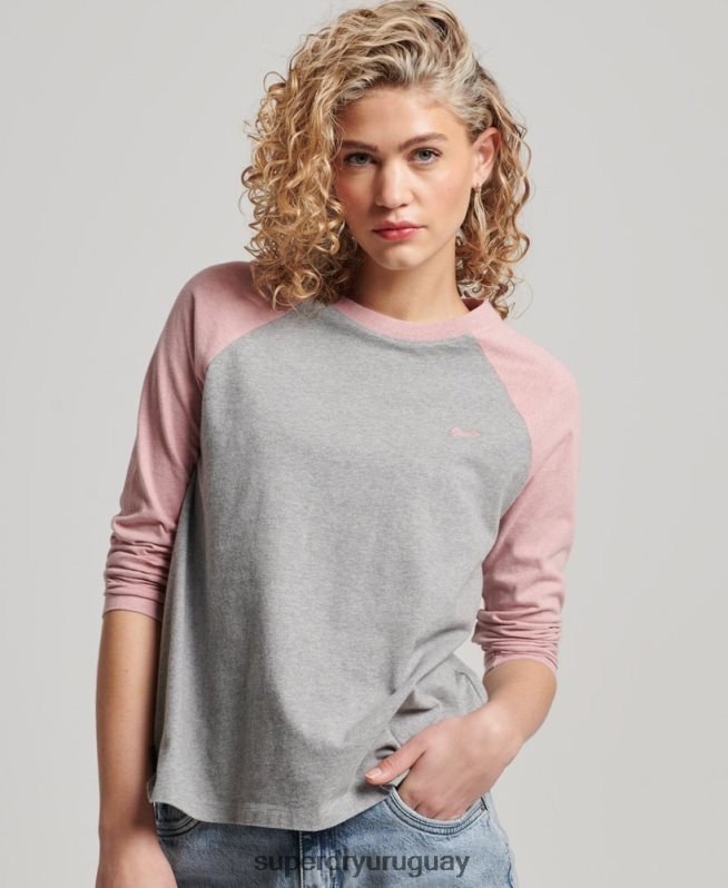uy Superdry mujer top de manga larga de béisbol vintage de algodón orgánico rosa DT2N8Z2926 ropa