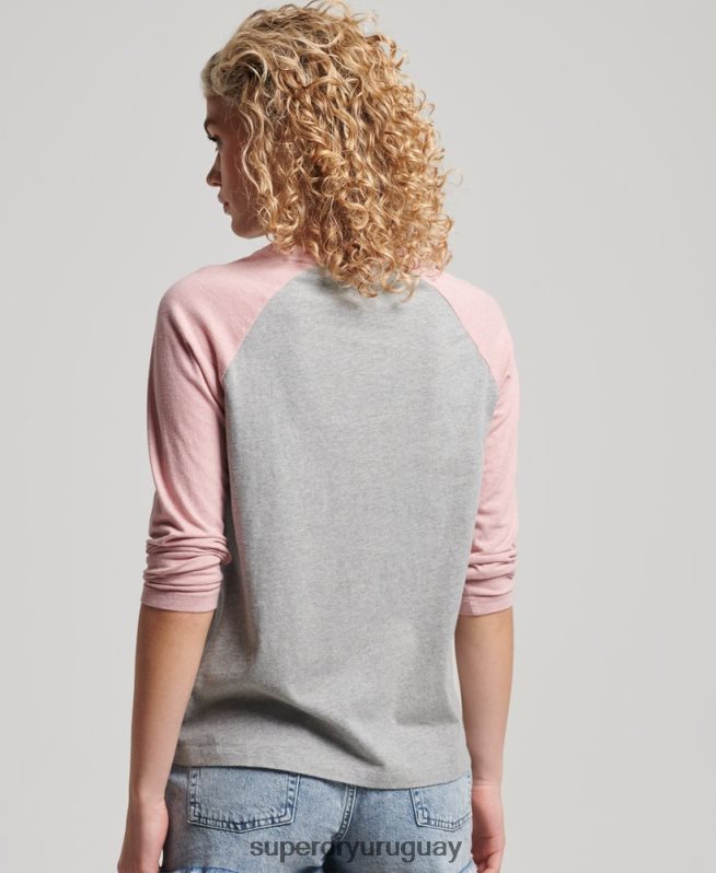 uy Superdry mujer top de manga larga de béisbol vintage de algodón orgánico rosa DT2N8Z2926 ropa