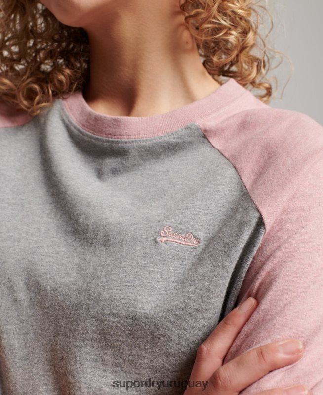 uy Superdry mujer top de manga larga de béisbol vintage de algodón orgánico rosa DT2N8Z2926 ropa