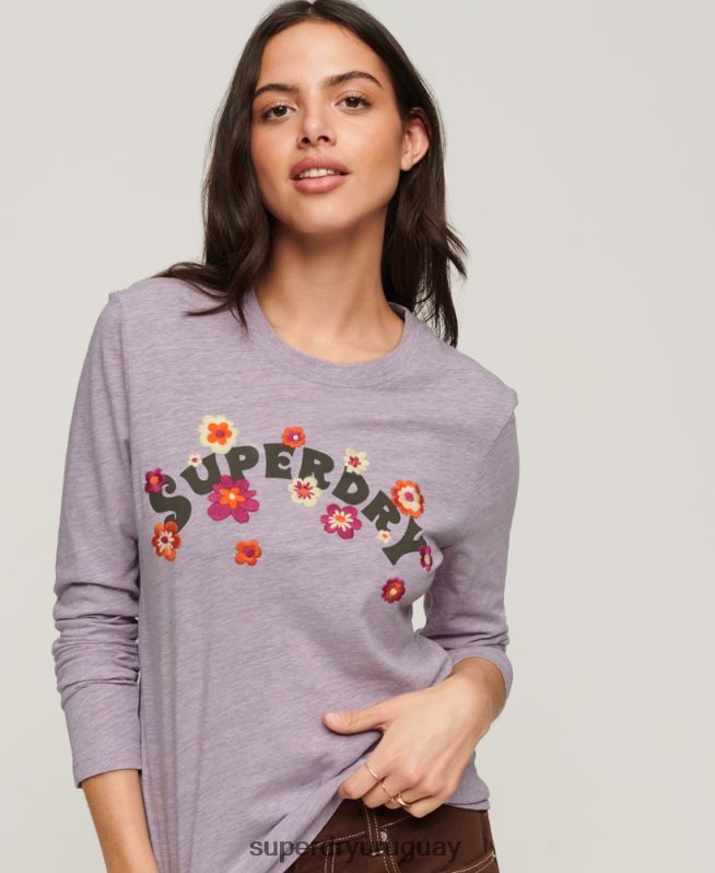 uy Superdry mujer top de manga larga de nostalgia vintage púrpura DT2N8Z2885 ropa