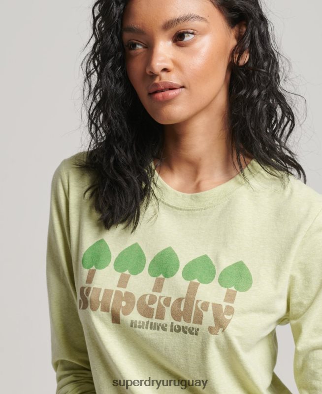 uy Superdry mujer top de manga larga de nostalgia vintage verde DT2N8Z2987 ropa