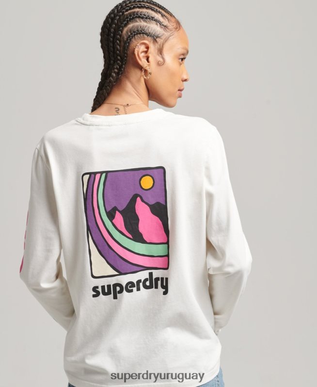 uy Superdry mujer top de manga larga de terreno de los años 90 blanco DT2N8Z6745 ropa