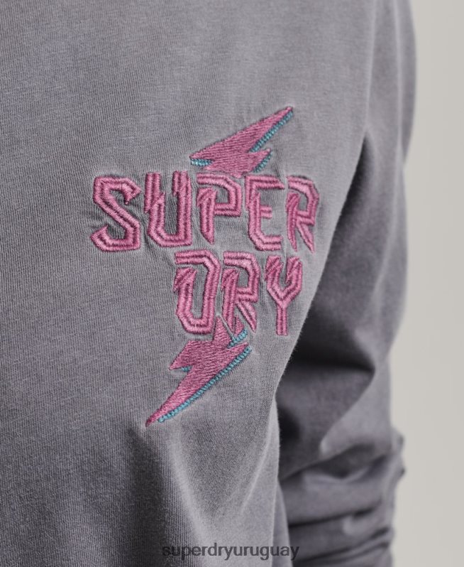uy Superdry mujer top de manga larga marca indie gris oscuro DT2N8Z3027 ropa