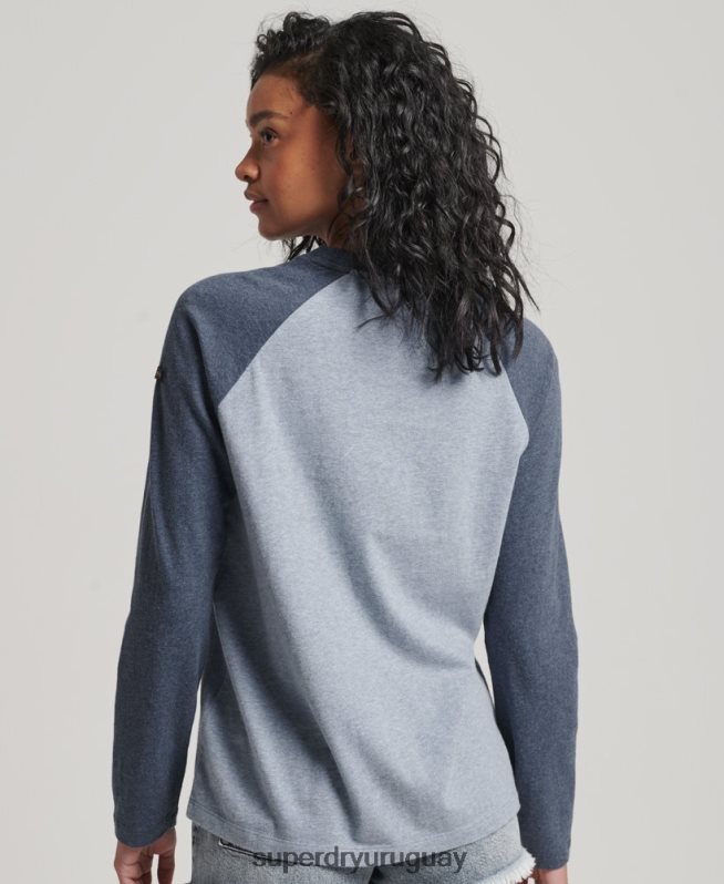 uy Superdry mujer top de manga larga raglán con logo vintage azul DT2N8Z2266 ropa