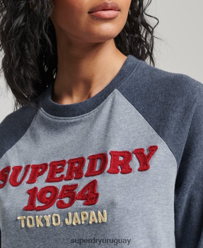 uy Superdry mujer top de manga larga raglán con logo vintage azul DT2N8Z2266 ropa
