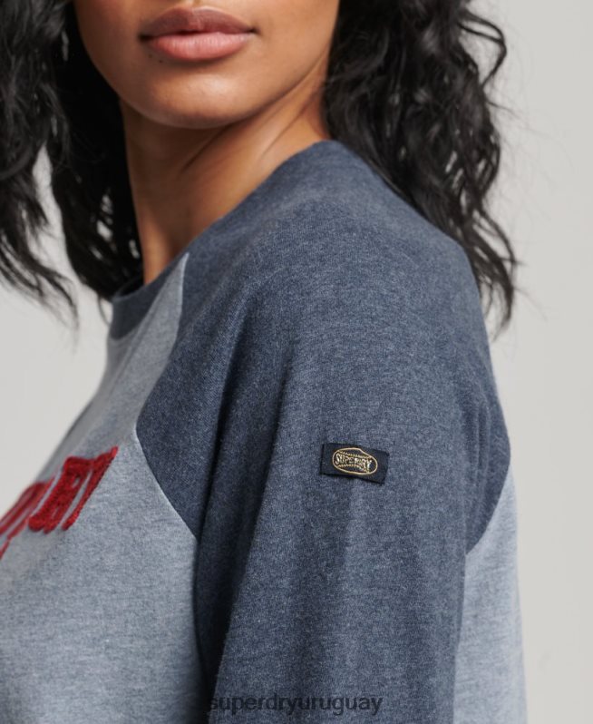 uy Superdry mujer top de manga larga raglán con logo vintage azul DT2N8Z2266 ropa