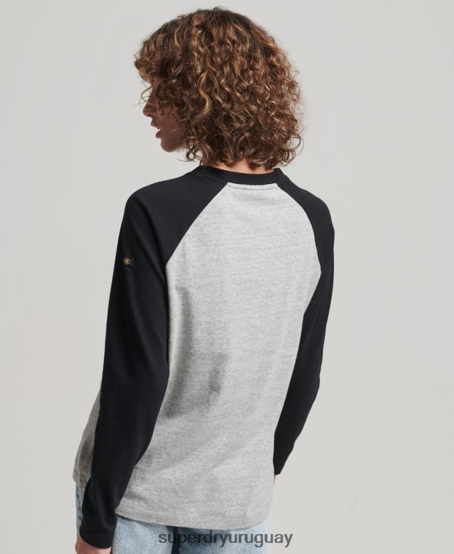 uy Superdry mujer top de manga larga raglán con logo vintage gris DT2N8Z2136 ropa