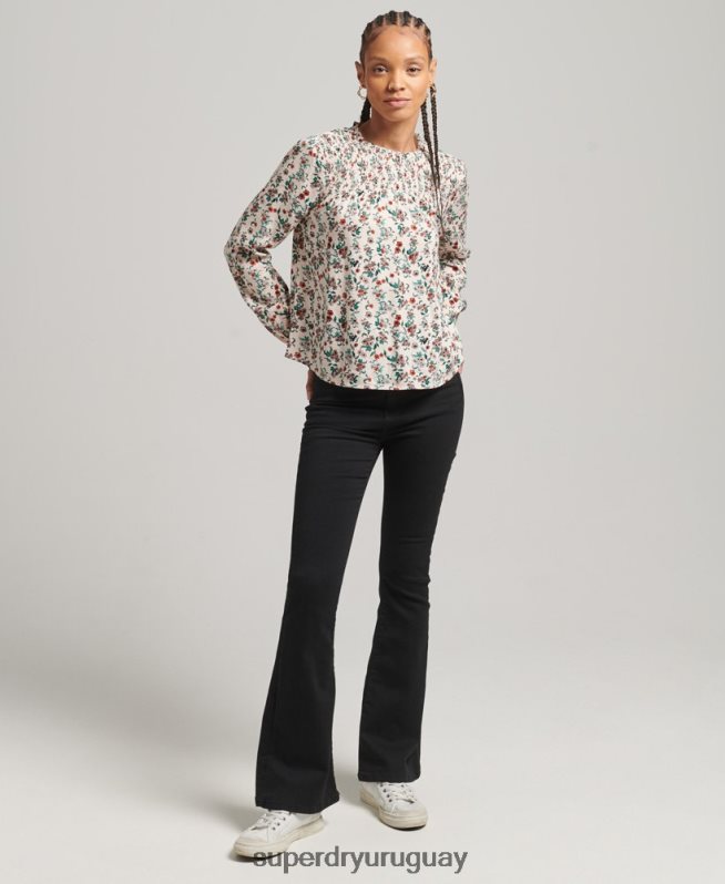 uy Superdry mujer top tejido de manga larga con nido de abeja rosa DT2N8Z3014 ropa