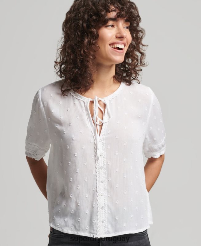 uy Superdry mujer top vintage de manga corta bordado blanco DT2N8Z6695 ropa