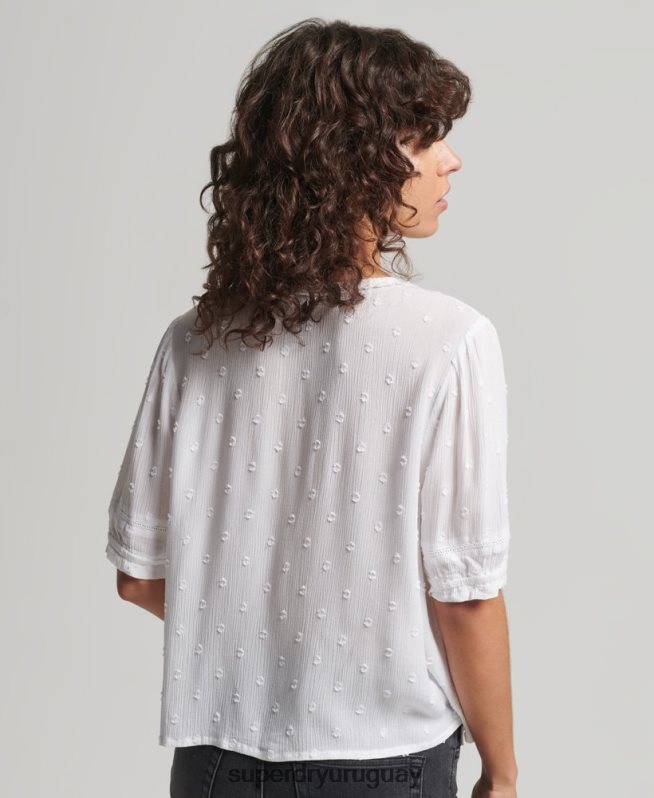 uy Superdry mujer top vintage de manga corta bordado blanco DT2N8Z6695 ropa
