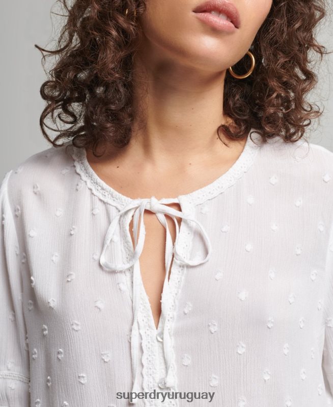 uy Superdry mujer top vintage de manga corta bordado blanco DT2N8Z6695 ropa