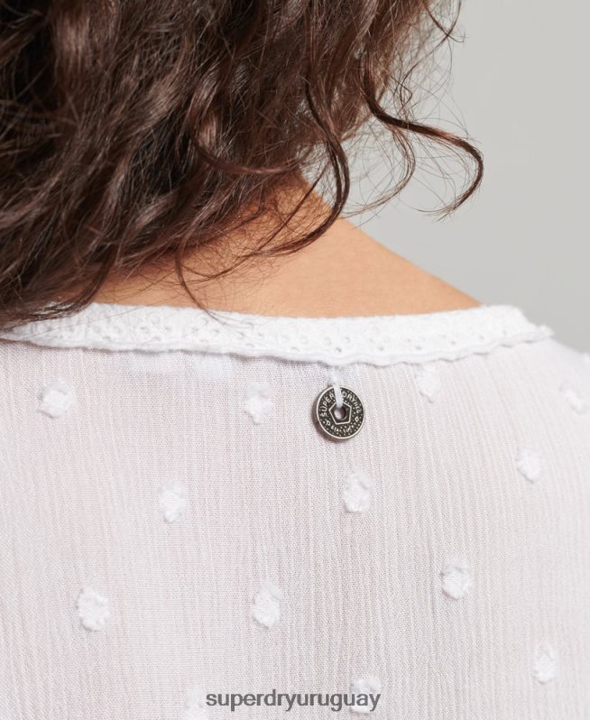 uy Superdry mujer top vintage de manga corta bordado blanco DT2N8Z6695 ropa
