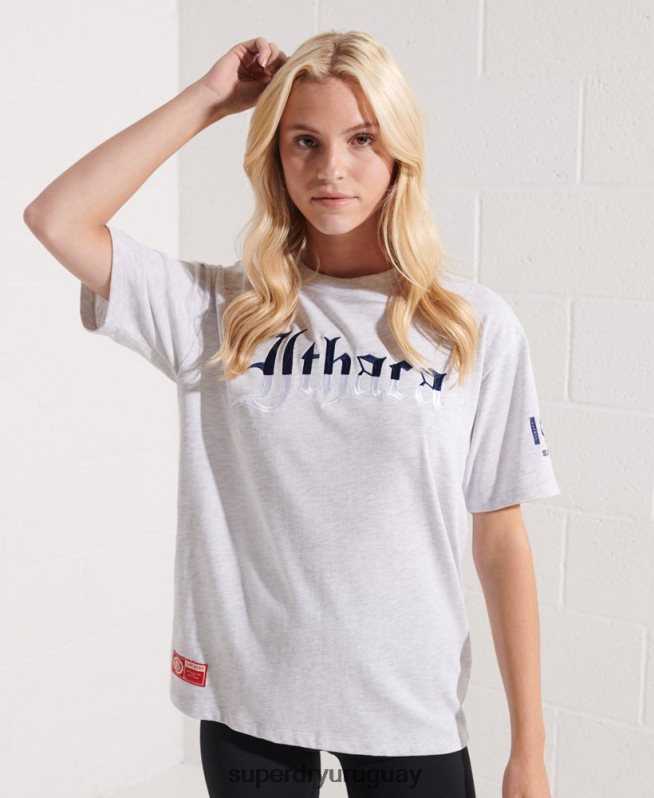 uy Superdry mujer universidad camiseta gráfica gris claro DT2N8Z2719 ropa