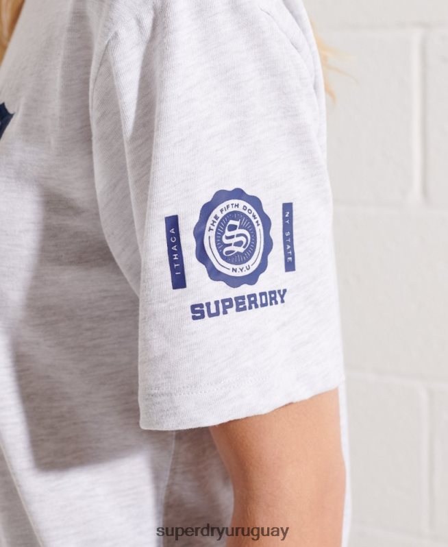uy Superdry mujer universidad camiseta gráfica gris claro DT2N8Z2719 ropa
