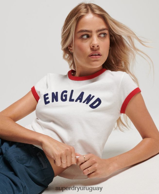 uy Superdry x Ringspun mujer camiseta con gorra de futbol de inglaterra blanco DT2N8Z2751 ropa