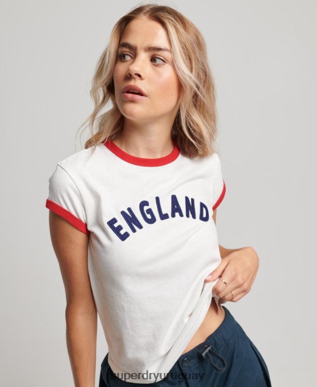 uy Superdry x Ringspun mujer camiseta con gorra de futbol de inglaterra blanco DT2N8Z2751 ropa