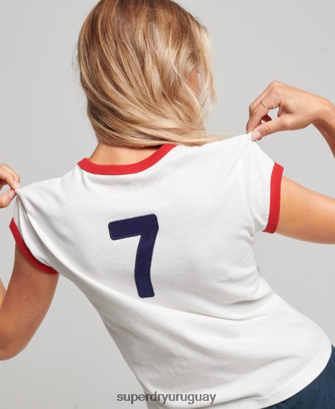 uy Superdry x Ringspun mujer camiseta con gorra de futbol de inglaterra blanco DT2N8Z2751 ropa