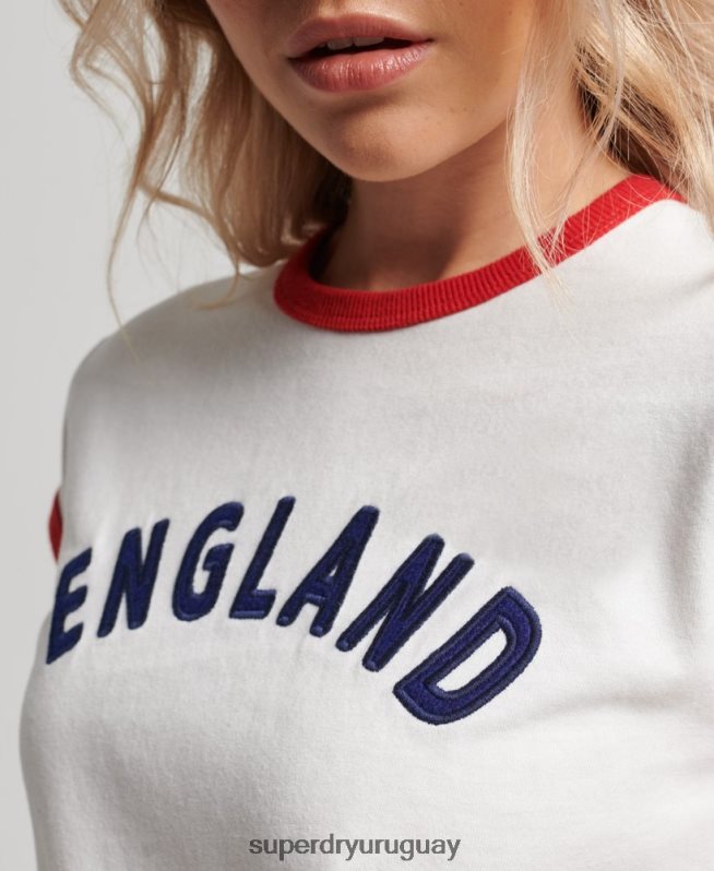 uy Superdry x Ringspun mujer camiseta con gorra de futbol de inglaterra blanco DT2N8Z2751 ropa