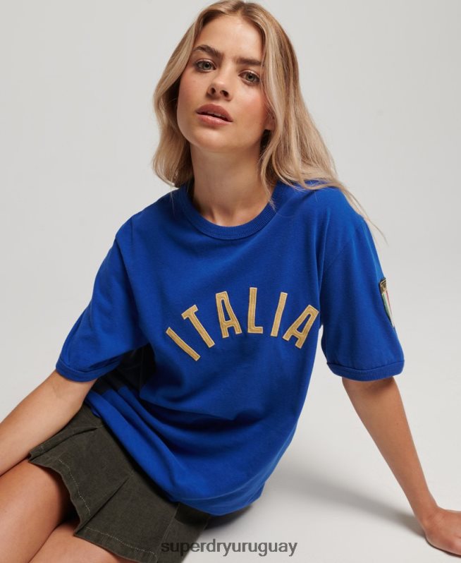 uy Superdry x Ringspun mujer camiseta futbol italia azul DT2N8Z2827 ropa