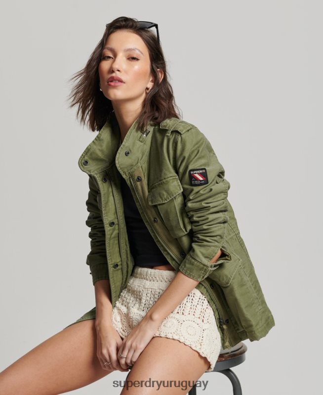uy Superdry mujer Chaqueta militar con forro de borreguito Rookie caqui DT2N8Z5416 ropa