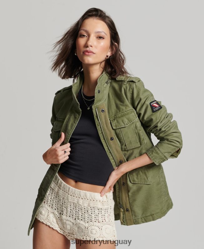 uy Superdry mujer Chaqueta militar con forro de borreguito Rookie caqui DT2N8Z5416 ropa