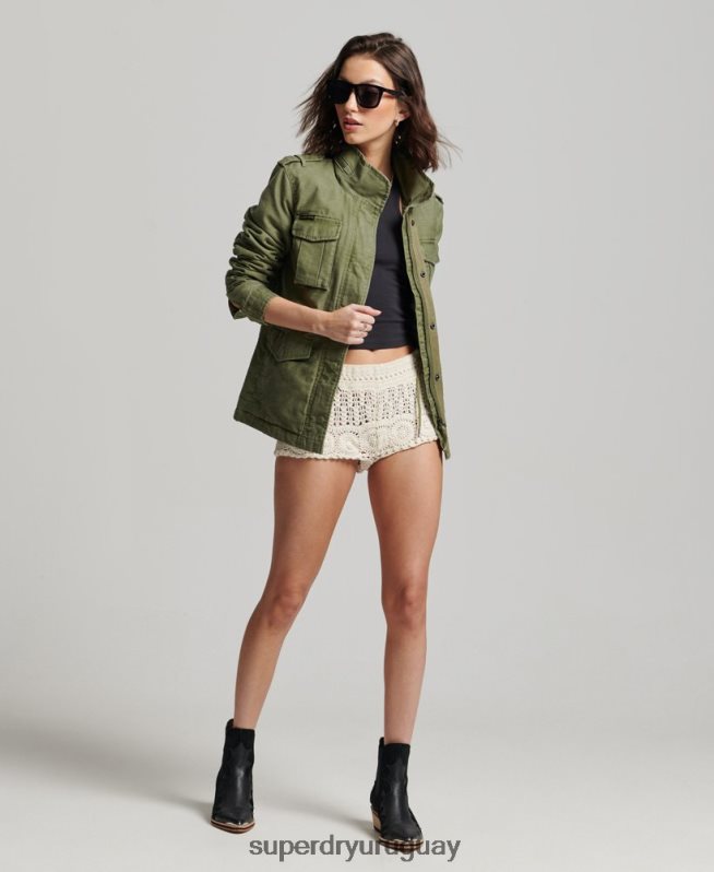 uy Superdry mujer Chaqueta militar con forro de borreguito Rookie caqui DT2N8Z5416 ropa