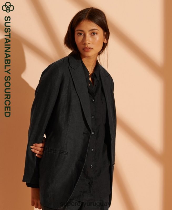 uy Superdry mujer blazer de cáñamo de edición limitada negro DT2N8Z5541 ropa