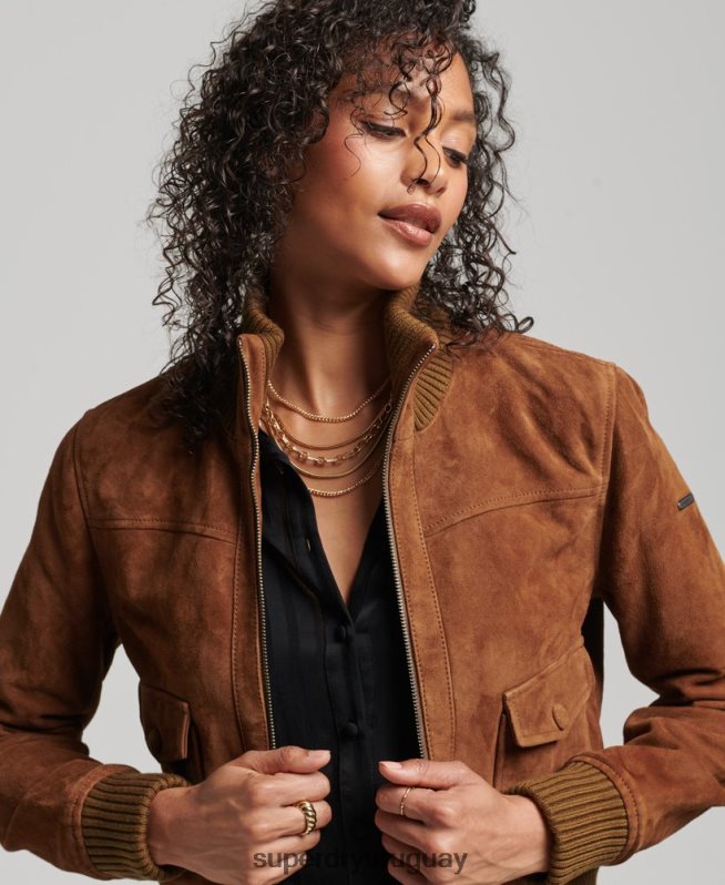 uy Superdry mujer bombardero de ante con cuello de punto studios broncearse DT2N8Z3535 ropa