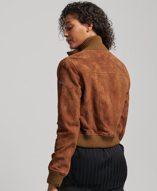 uy Superdry mujer bombardero de ante con cuello de punto studios broncearse DT2N8Z3535 ropa