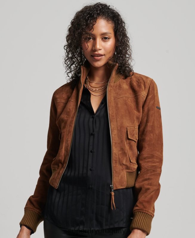 uy Superdry mujer bombardero de ante con cuello de punto studios broncearse DT2N8Z3535 ropa