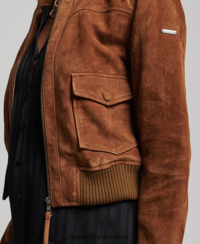 uy Superdry mujer bombardero de ante con cuello de punto studios broncearse DT2N8Z3535 ropa