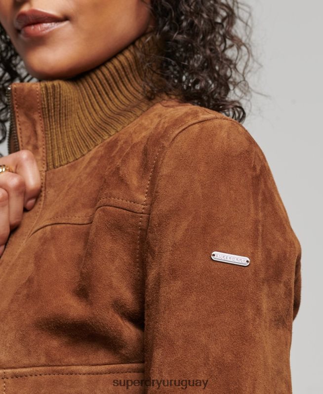 uy Superdry mujer bombardero de ante con cuello de punto studios broncearse DT2N8Z3535 ropa