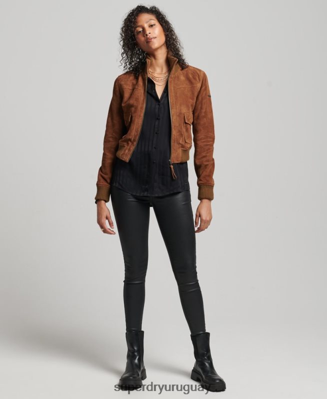 uy Superdry mujer bombardero de ante con cuello de punto studios broncearse DT2N8Z3535 ropa