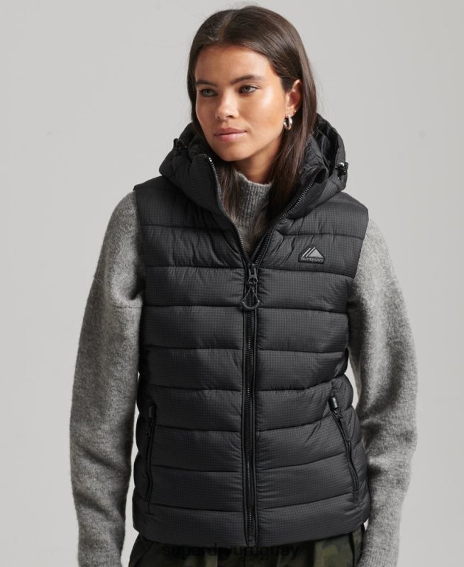 uy Superdry mujer chaleco acolchado clásico con capucha negro DT2N8Z3753 ropa