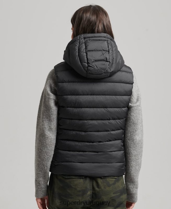 uy Superdry mujer chaleco acolchado clásico con capucha negro DT2N8Z3753 ropa