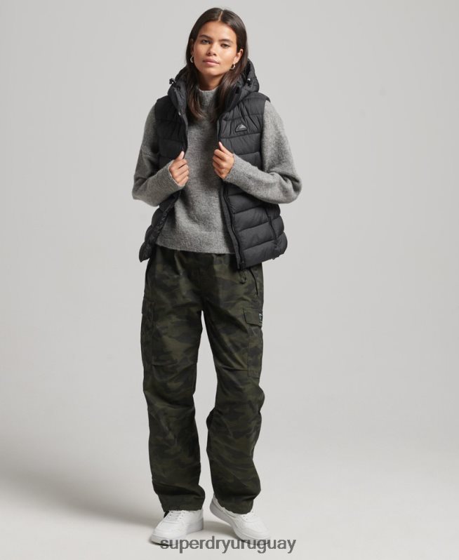 uy Superdry mujer chaleco acolchado clásico con capucha negro DT2N8Z3753 ropa