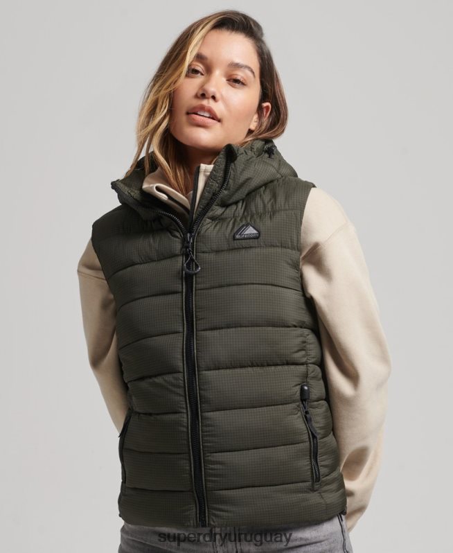 uy Superdry mujer chaleco acolchado clásico con capucha verde DT2N8Z3639 ropa