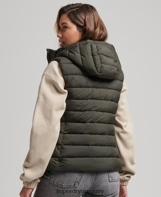 uy Superdry mujer chaleco acolchado clásico con capucha verde DT2N8Z3639 ropa