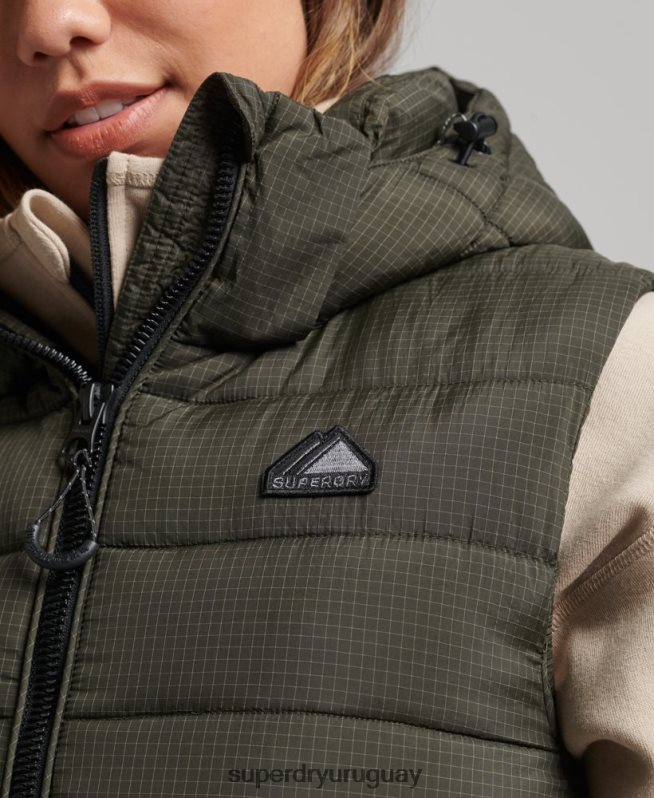 uy Superdry mujer chaleco acolchado clásico con capucha verde DT2N8Z3639 ropa