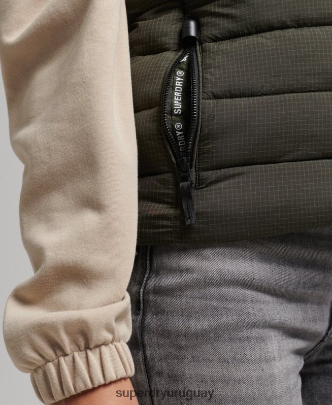 uy Superdry mujer chaleco acolchado clásico con capucha verde DT2N8Z3639 ropa