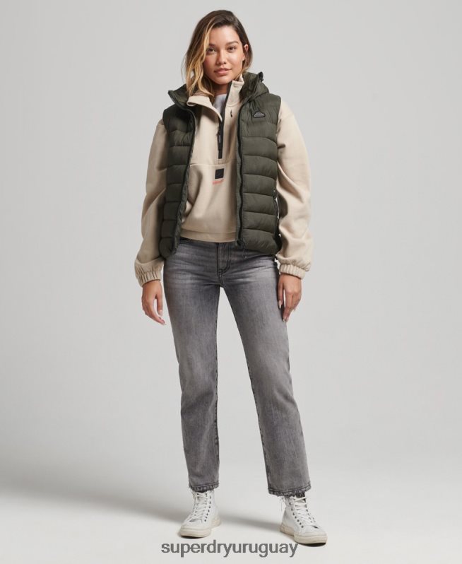 uy Superdry mujer chaleco acolchado clásico con capucha verde DT2N8Z3639 ropa