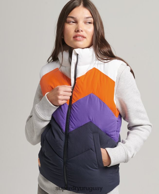 uy Superdry mujer chaleco acolchado con panel retro Armada DT2N8Z5578 ropa