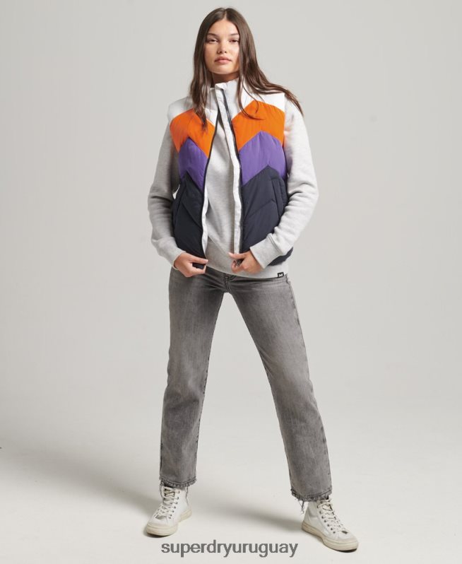 uy Superdry mujer chaleco acolchado con panel retro Armada DT2N8Z5578 ropa