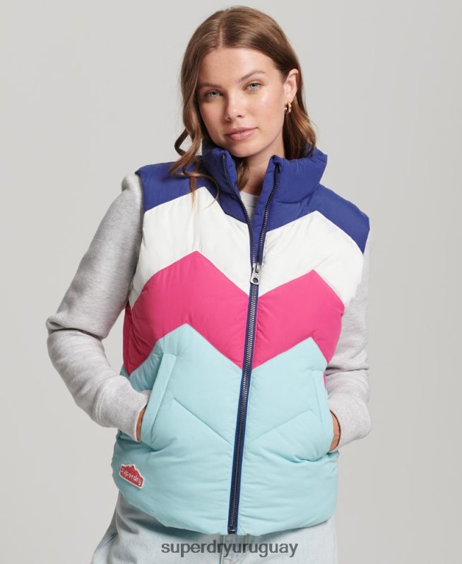 uy Superdry mujer chaleco acolchado con panel retro azul claro DT2N8Z5473 ropa