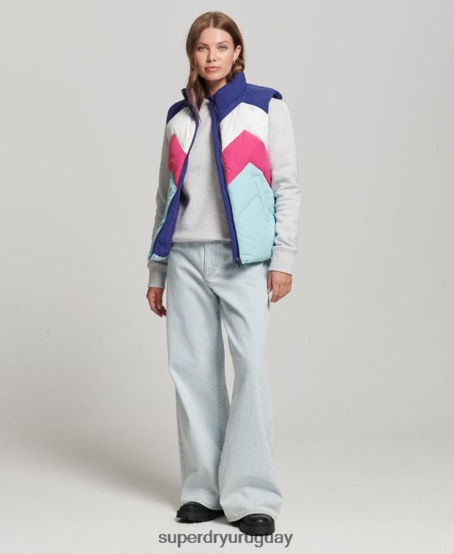 uy Superdry mujer chaleco acolchado con panel retro azul claro DT2N8Z5473 ropa